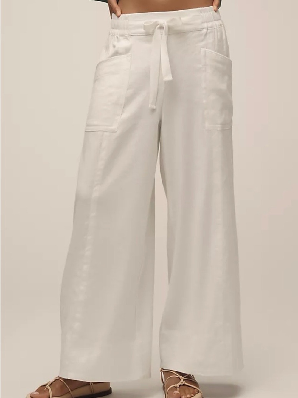 maeve Wide Leg Drawstring Linen-Blend Pants - Ecru  Sz S